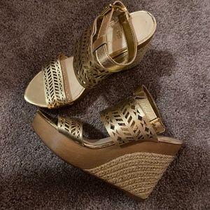 Ralph Lauren Gold Espadrille Wedges re-posh